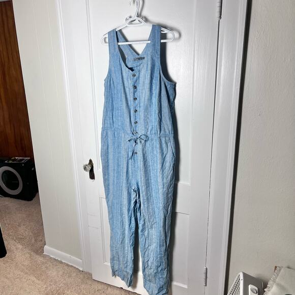 prAna Women's Blue Wayferer Sleeveless Cotton Hemp Blend Breathable Jumpsuit XL - Picture 2 of 11